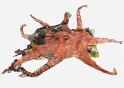 Octopus sculpture made of recycled materials