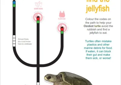 Activity sheet for ozobots - help the turtle find the jellyfish